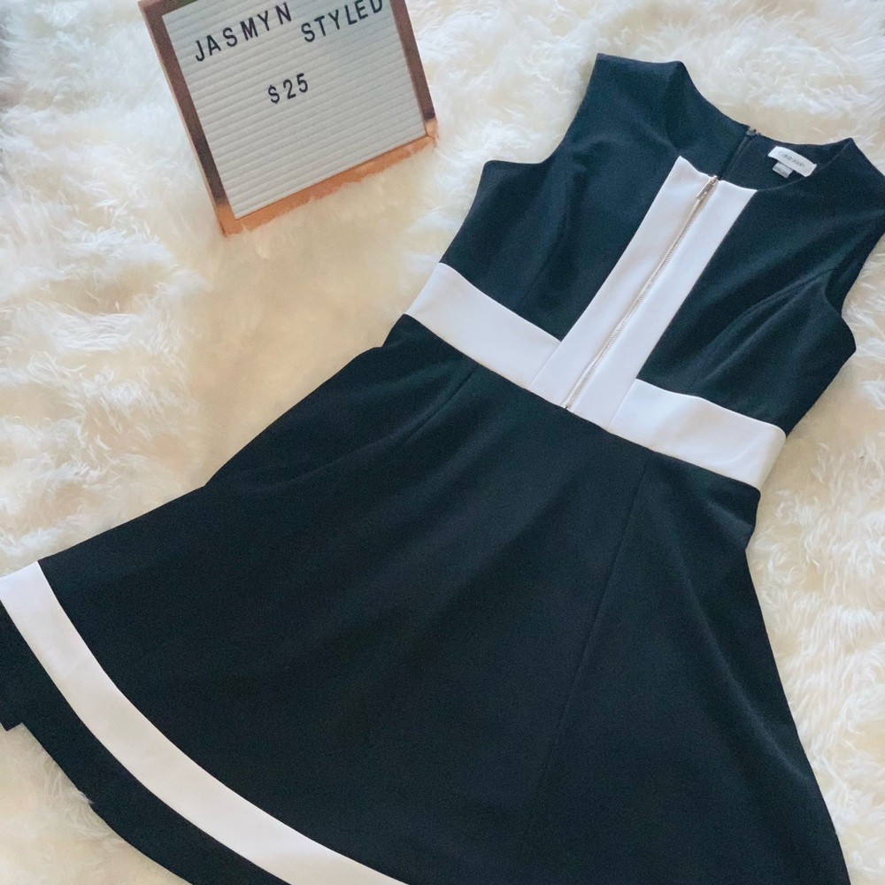 Calvin Klein Black and White Fit and Flare Dress